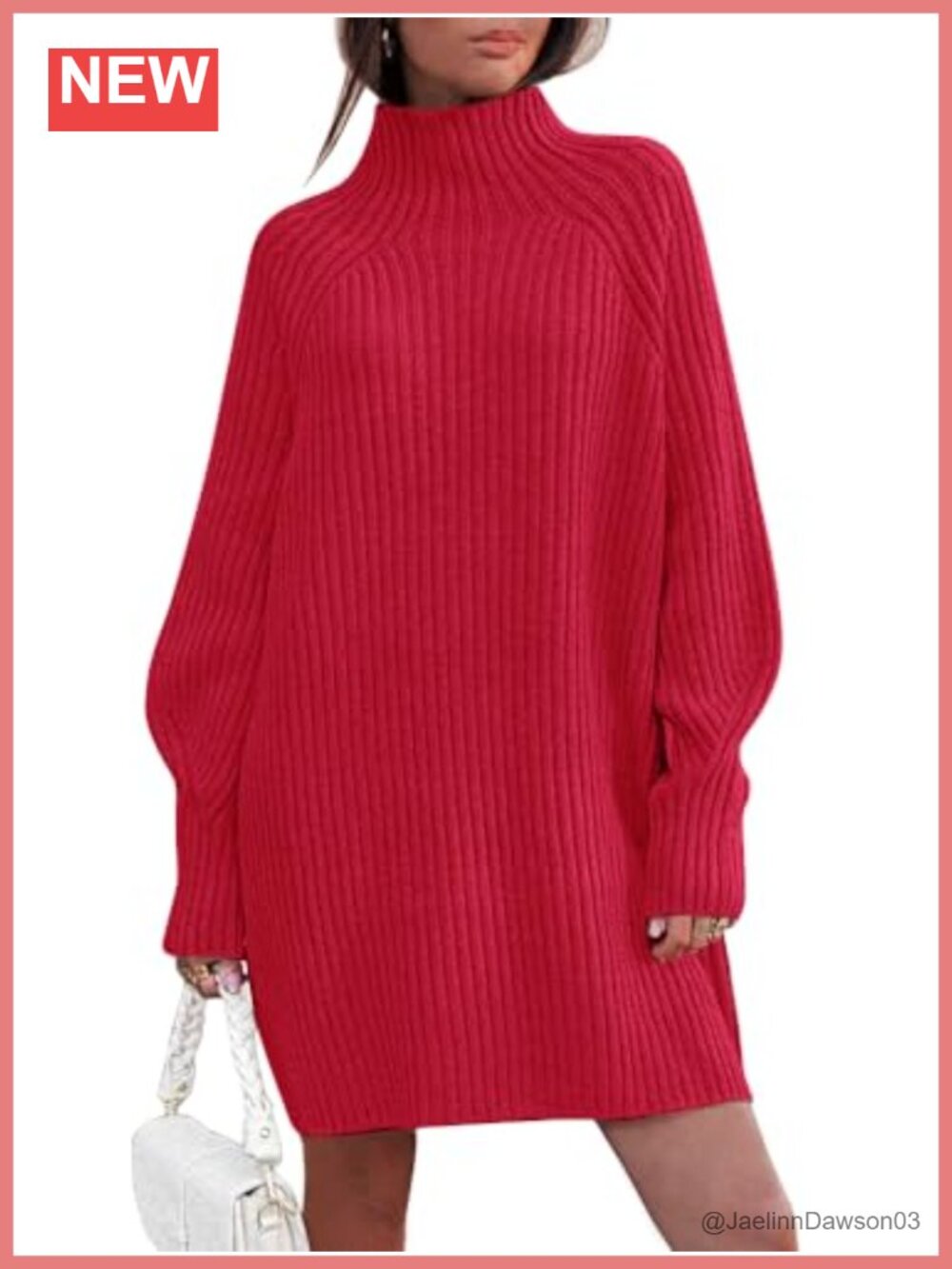Mock Neck Long Lantern Sleeve Oversized Sweater Dress